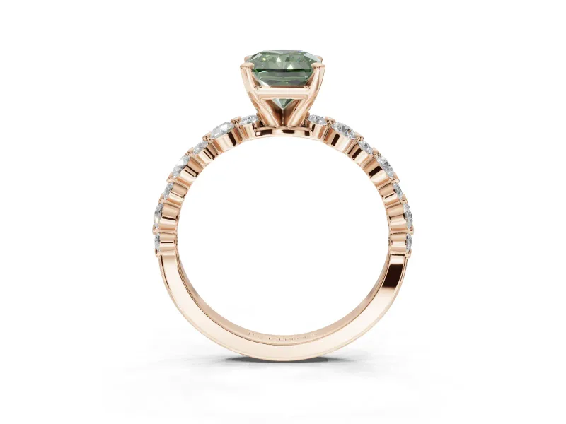 Radiant Cut Pavé Solitaire Engagement Ring Setting for a Fancy Green Lab-Grown Diamond | Alternating Accents | Rose Gold