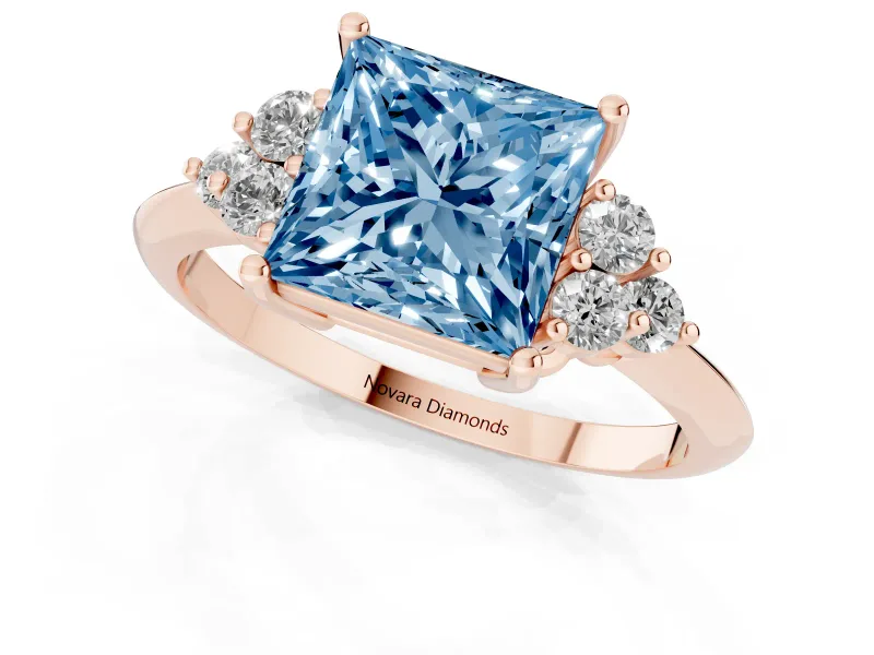Princess Cut Cluster Accent Engagement Ring Setting for a Fancy Blue Lab-Grown Diamond | Rose Gold