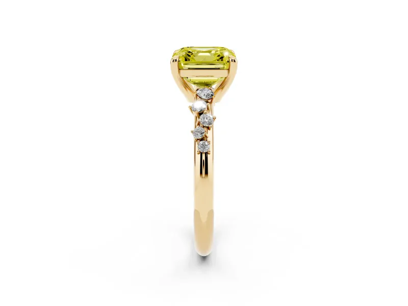 Asscher Cut Graduated Engagement Ring Setting for a Fancy Yellow Lab-Grown Diamond | Yellow Gold