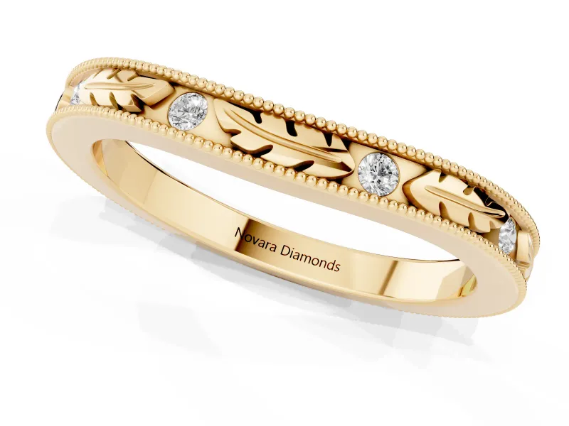 Round Diamond Bezel Eternity Band Set in Yellow gold with Milgrain Detailing