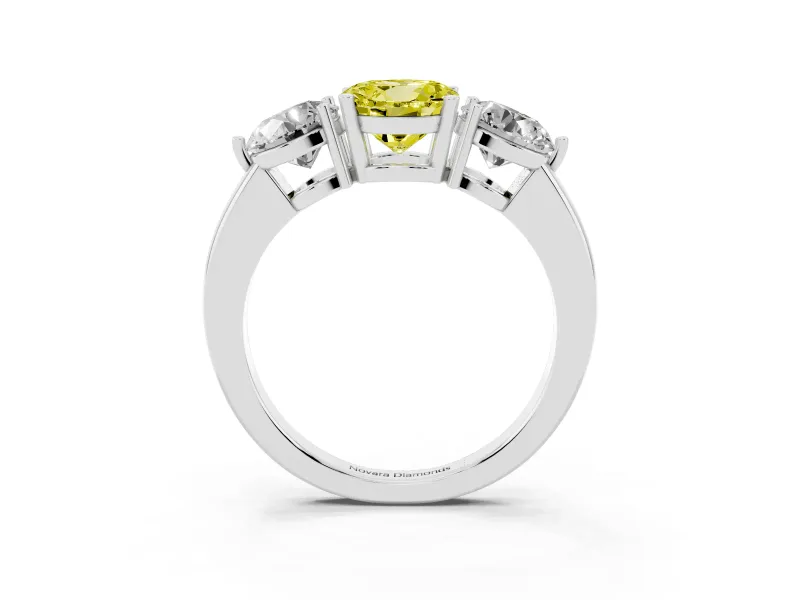 Round Three Stone Engagement Ring Setting for a Fancy Yellow Lab-Grown Diamond | Large Round Side Stones | Platinum