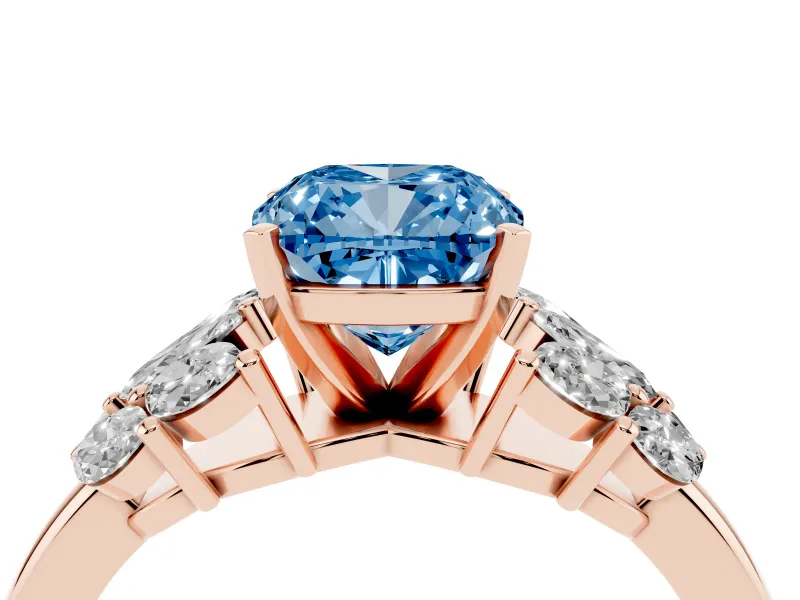 Cushion Cut Leaf Cluster Engagement Ring Setting for a Fancy Blue Lab-Grown Diamond | Rose Gold