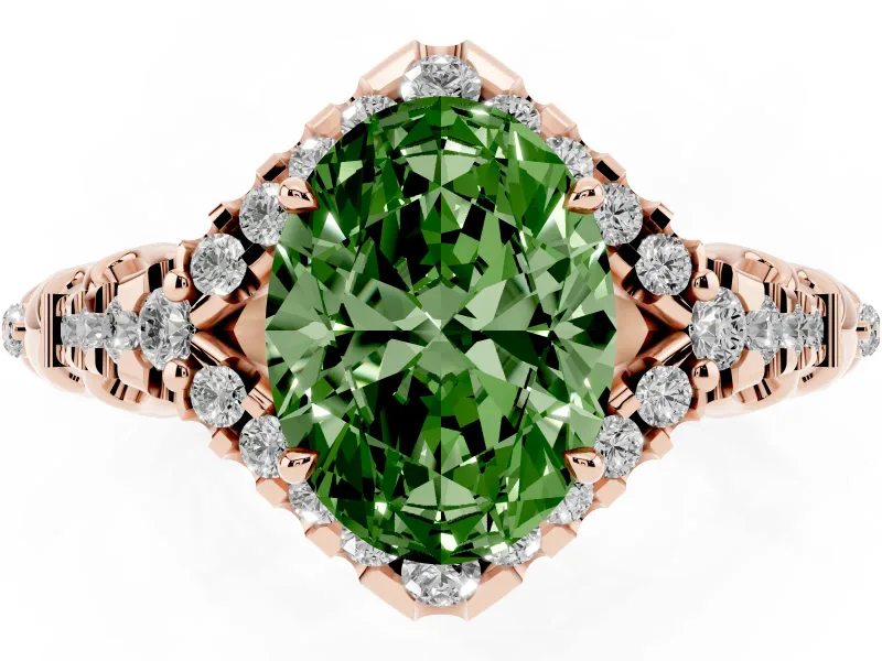 Oval Hidden Halo Filigree Engagement Ring Setting for a Fancy Green Lab-Grown Diamond | Rose Gold