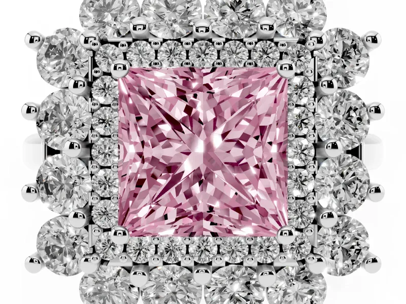 Princess Cut Floral Double Halo Engagement Ring Setting for a Fancy Pink Lab-Grown Diamond | Plain Band | Platinum