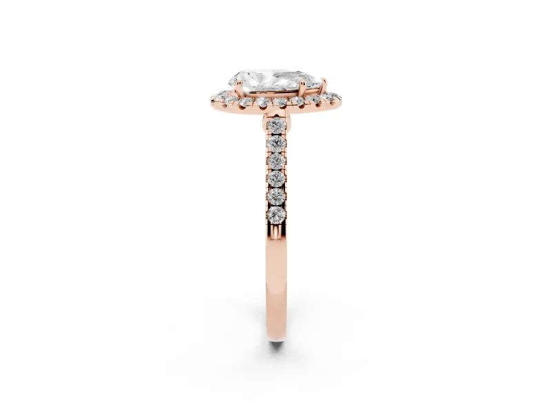 Pear-Shaped Halo Engagement Ring Setting | Pave Shoulders | Rose Gold