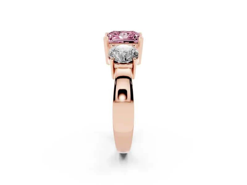 Princess Cut Three Stone Engagement Ring Setting for a Fancy Pink Lab-Grown Diamond | Wide Plain Band | Rose Gold