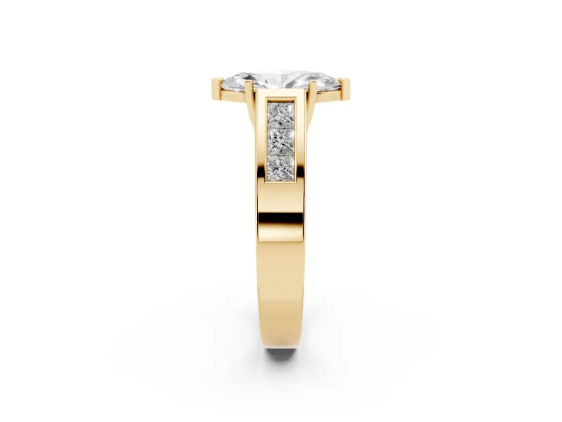Marquise Channel-Set Engagement Ring Setting | Princess Side Stones | Yellow Gold