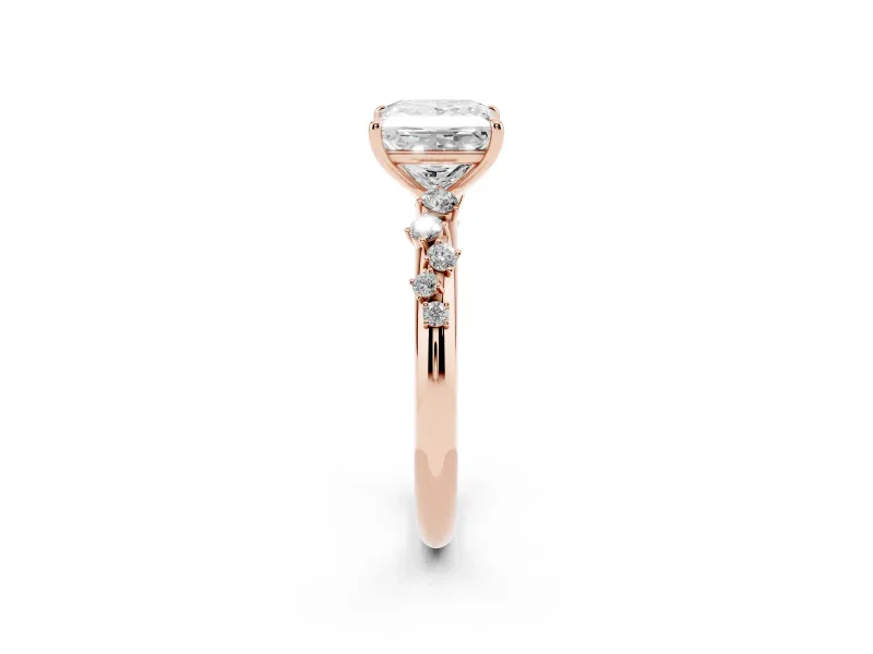 Princess Cut Solitaire Engagement Ring Setting | Graduated Scattered Accents | Rose Gold