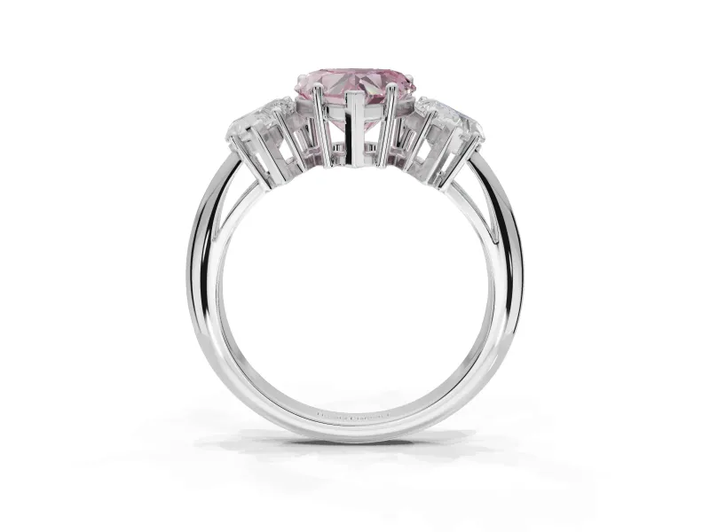 Heart-Shaped Three Stone Engagement Ring Setting for a Fancy Pink Lab-Grown Diamond | Plain Band | Platinum