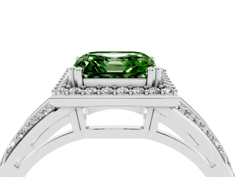Asscher Cut Halo Engagement Ring Setting for a Fancy Green Lab-Grown Diamond | Pave Split Shank | Sterling Silver