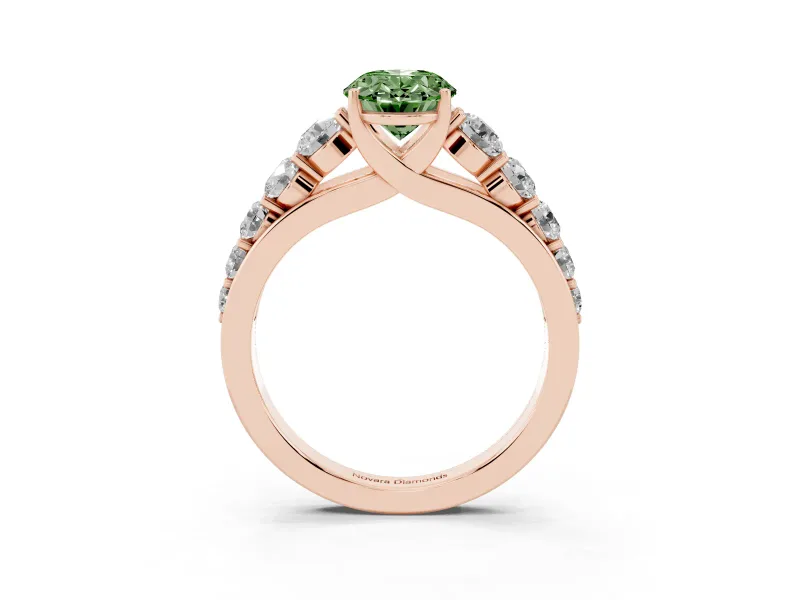 Oval Graduated Side Stone Engagement Ring Setting for a Fancy Green Lab-Grown Diamond | Flat Top Band | Rose Gold