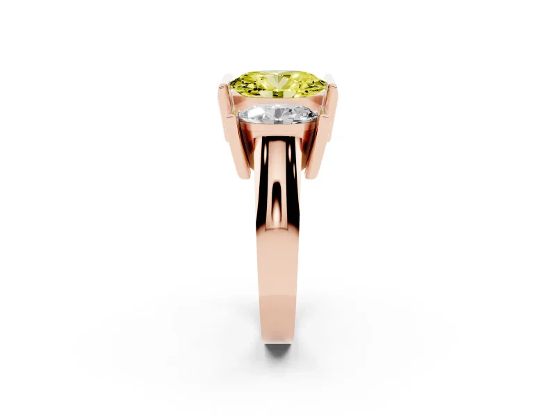 Oval Channel-Set Three Stone Engagement Ring Setting for a Fancy Yellow Lab-Grown Diamond | Wide Flat Band | Rose Gold