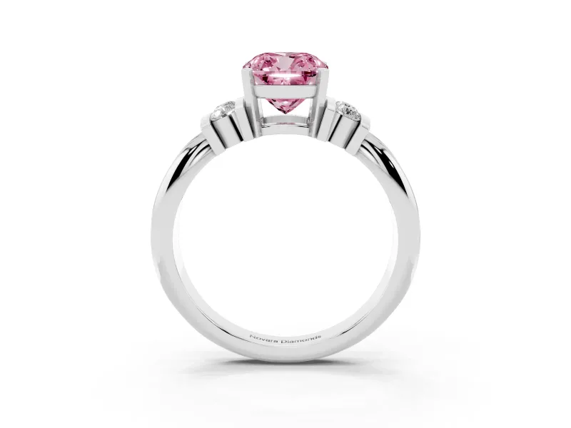 Fancy Pink Three-Stone Cushion Cut Diamond Channel Set Ring Set in Silver with Bar Prongs