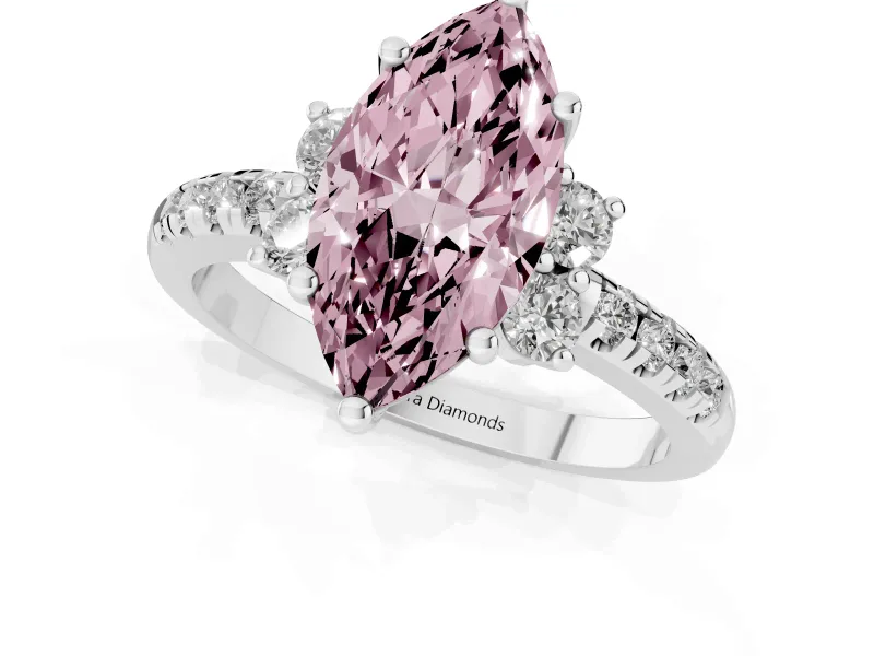 Marquise Side Stone Engagement Ring Setting for a Fancy Pink Lab-Grown Diamond | Pave Band | Sterling Silver