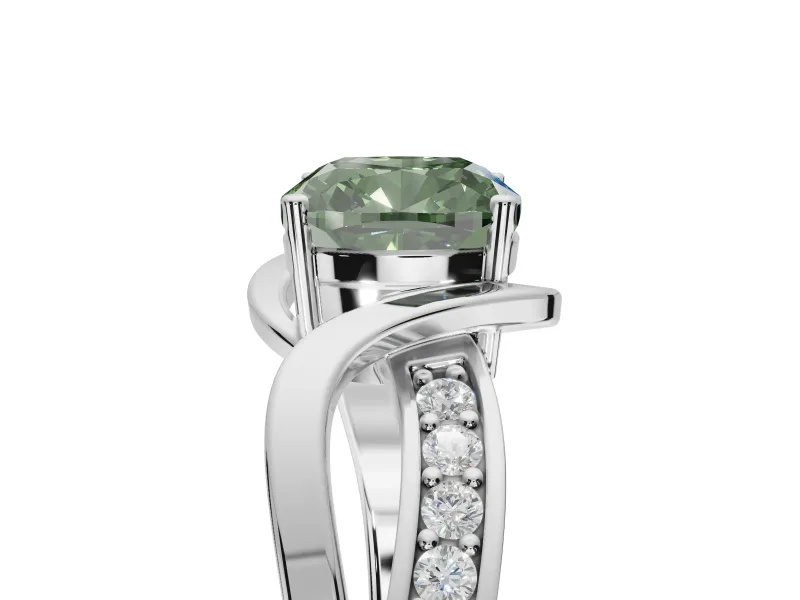Cushion Cut Bypass Engagement Ring Setting for a Fancy Green Lab-Grown Diamond | Sterling Silver - Design NV-24814