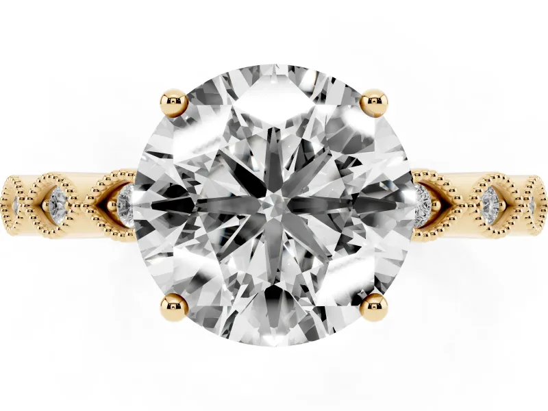 Round Cut Diamond Solitaire Ring Set in Yellow gold with Infinity Twist Pavé Band
