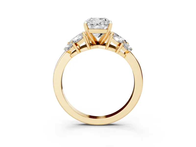 Cushion Cut Diamond Cluster Leaf Design Ring Set in Yellow gold with Prong Setting