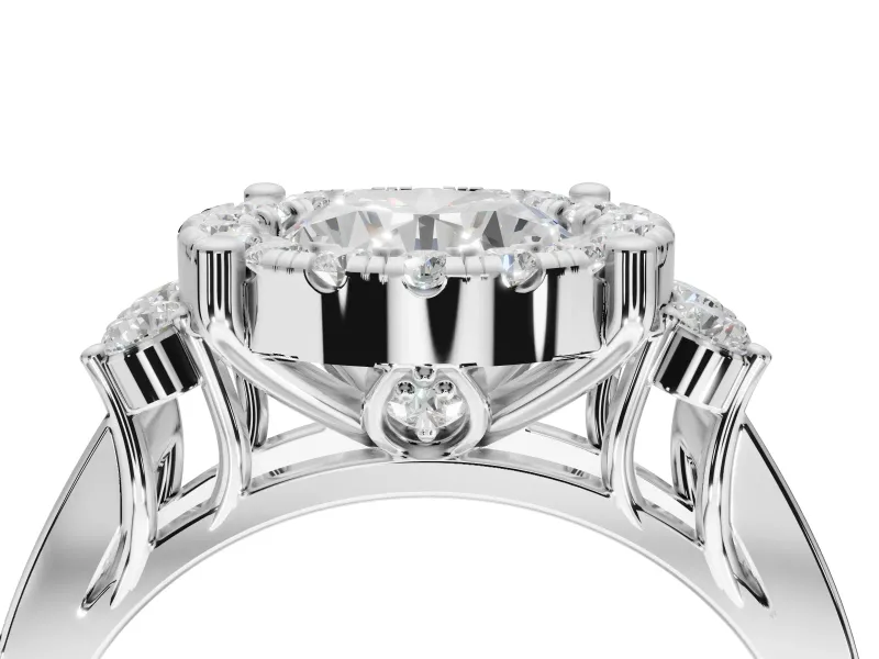 Round Halo Side Cluster Engagement Ring Setting | Graduated Channel Band | Platinum