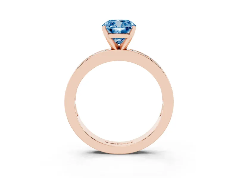 Cushion Cut Channel Set Engagement Ring Setting for a Fancy Blue Lab-Grown Diamond | Rose Gold