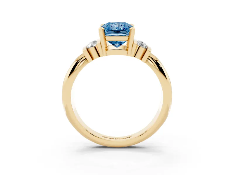 Radiant Cut Bar-Set Engagement Ring Setting for a Fancy Blue Lab-Grown Diamond | Yellow Gold