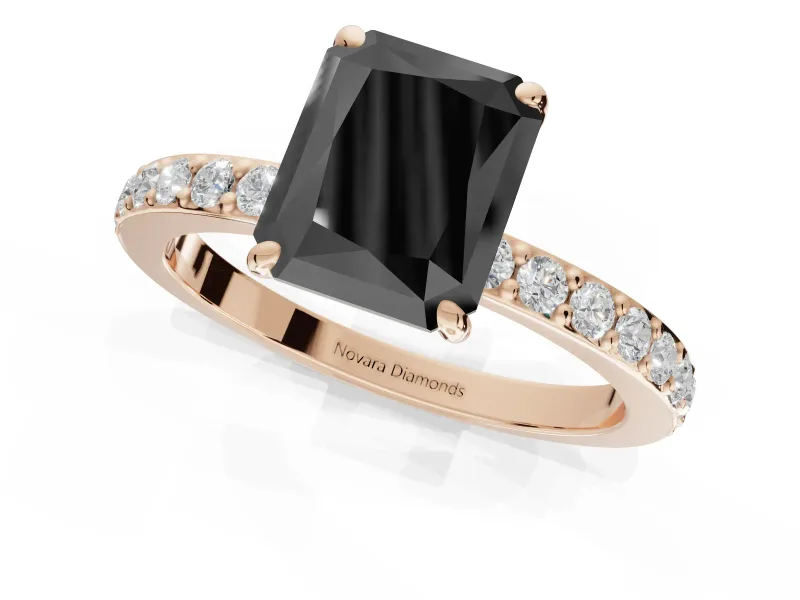 Radiant Cut Hidden Halo Solitaire Engagement Ring Setting for a Black Center | Pavé Band | Rose Gold