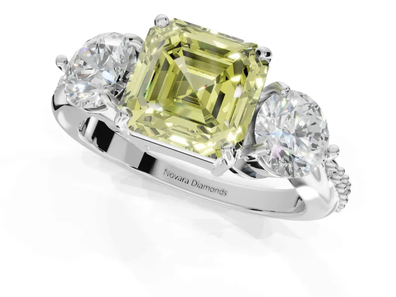 Asscher Cut Engagement Ring Setting for a Fancy Yellow Lab-Grown Diamond | Sterling Silver - Design NV-24901