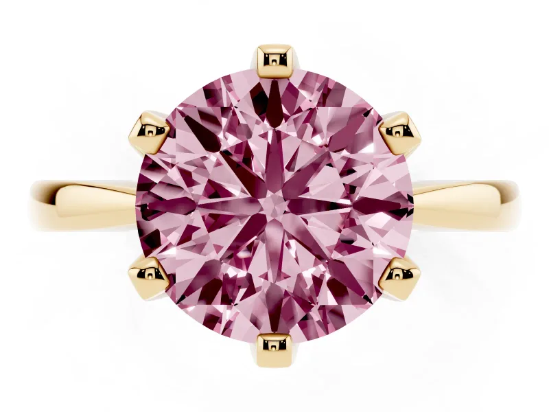 Round Tapered Solitaire Engagement Ring Setting for a Fancy Pink Lab-Grown Diamond | Claw Prong Head | Yellow Gold