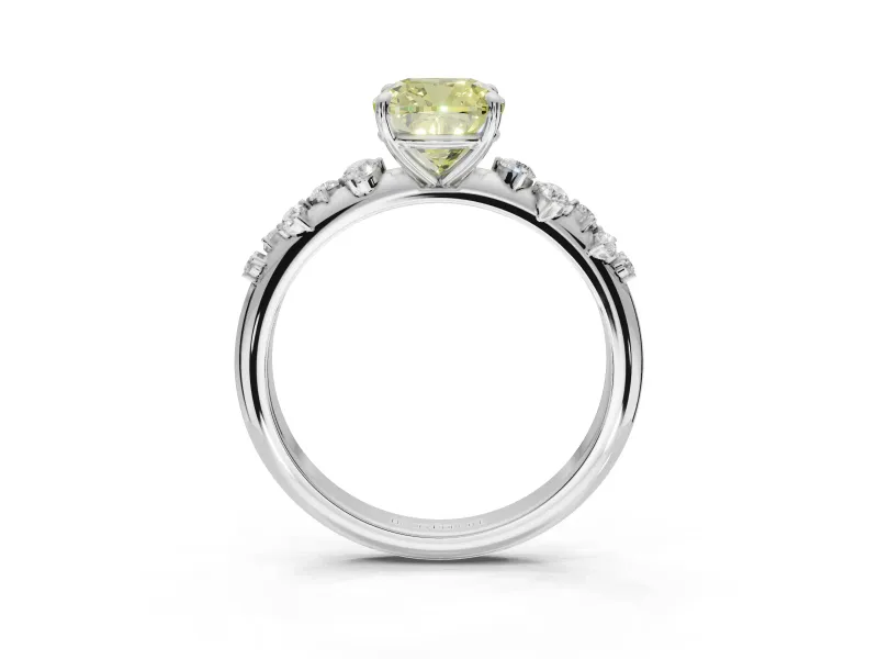Cushion Cut Graduated Solitaire Engagement Ring Setting for a Fancy Yellow Lab-Grown Diamond | Platinum
