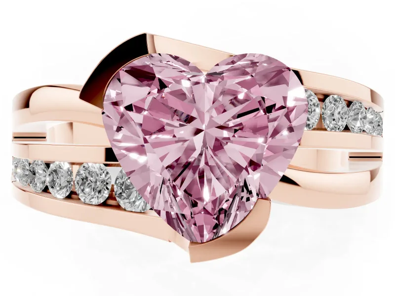 Heart-Shaped Graduated Bypass Engagement Ring Setting for a Fancy Pink Lab-Grown Diamond | Rose Gold