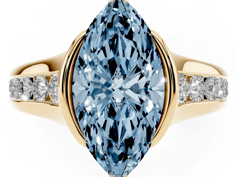 Marquise Half Bezel Engagement Ring Setting for a Fancy Blue Lab-Grown Diamond | Yellow Gold