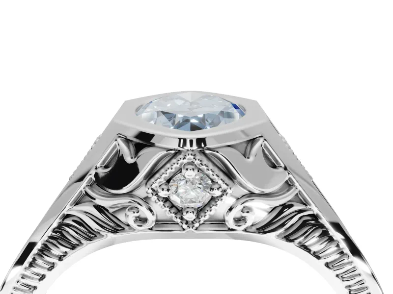 Marquise Vintage Bezel Engagement Ring Setting for a Fancy Blue Lab-Grown Diamond | Engraved Band | White Gold