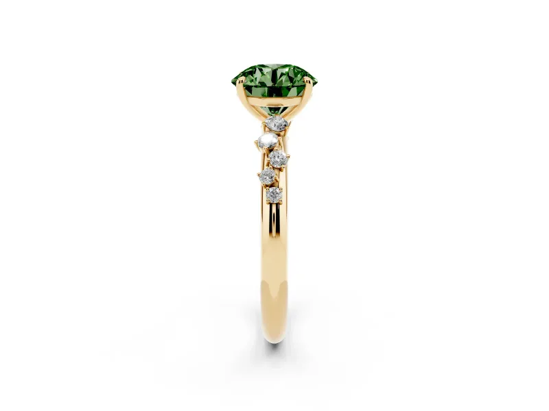 Fancy Green Round Cut Diamond Cluster Solitaire Ring Set in Yellow gold with Prong Setting