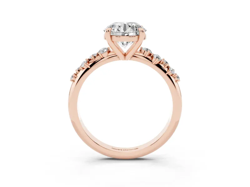 Round Cut Diamond Solitaire Vine Band Ring Set in Rose gold with Round Accents and Prong Setting
