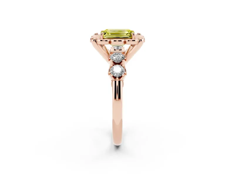 Emerald Cut Floral Engagement Ring Setting for a Fancy Yellow Lab-Grown Diamond | Petal Frame | Rose Gold