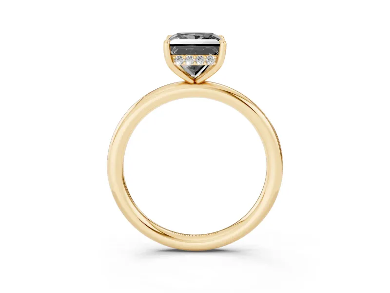 Princess Cut Hidden Halo Engagement Ring Setting for a Black Center | Thin Plain Band | Yellow Gold