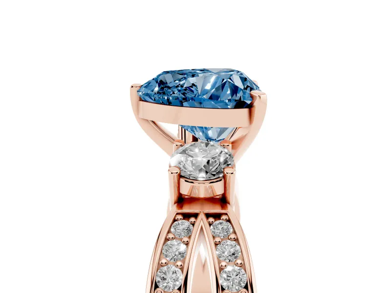 Fancy Blue Three-Stone Heart Cut Diamond Twist Band Ring Set in Rose gold with Pavé Accents and Prong Setting