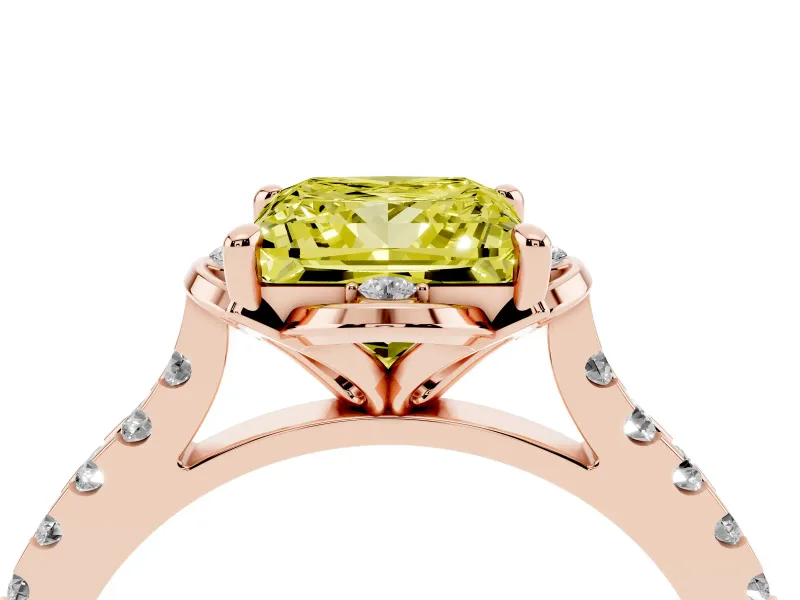 Princess Cut Floral Petal Engagement Ring Setting for a Fancy Yellow Lab-Grown Diamond | Petal Accents | Rose Gold