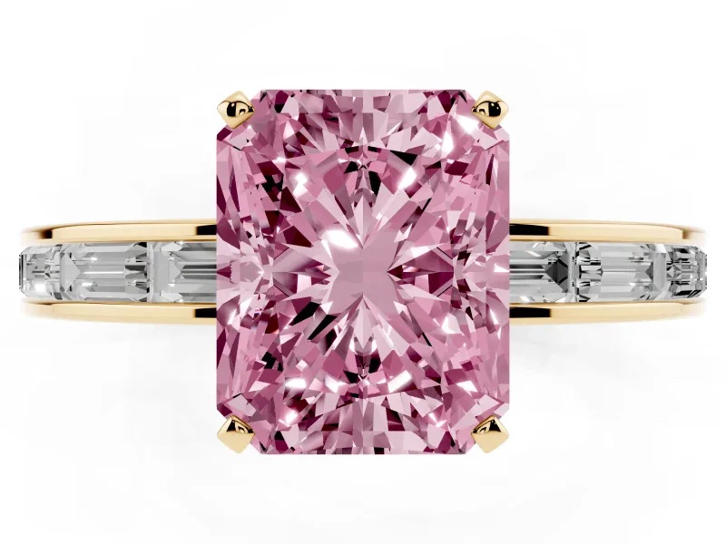 Radiant Cut Channel Set Engagement Ring Setting for a Fancy Pink Lab-Grown Diamond | Yellow Gold