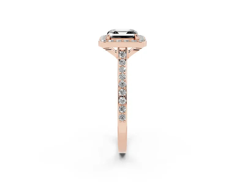 Asscher Cut Pavé Halo Engagement Ring Setting for a Black Center | Rose Gold