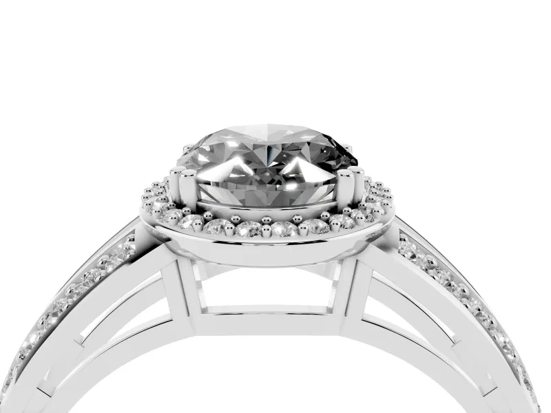 Fancy Black Oval Cut Diamond Halo Ring Set in White gold with Double Pavé Split Shank