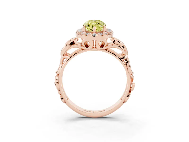 Marquise Filigree Halo Engagement Ring Setting for a Fancy Yellow Lab-Grown Diamond | Rose Gold