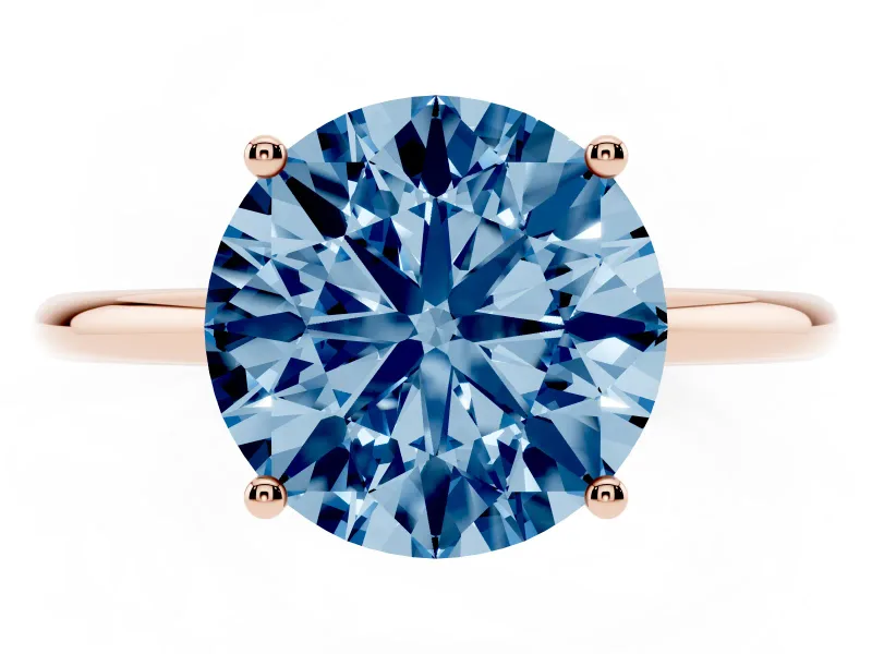 Round Thin Solitaire Engagement Ring Setting for a Fancy Blue Lab-Grown Diamond | Straight Plain Band | Rose Gold