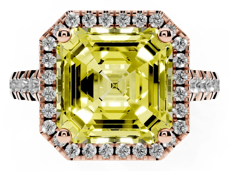 Asscher Cut Accented Halo Engagement Ring Setting for a Fancy Yellow Lab-Grown Diamond | Rose Gold