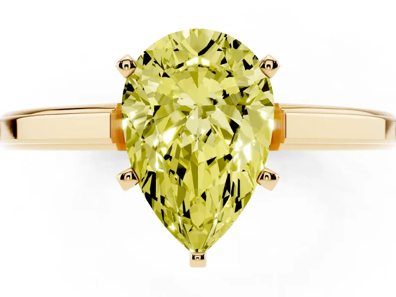 Pear-Shaped Solitaire Engagement Ring Setting for a Fancy Yellow Lab-Grown Diamond | Stepped Flat Band | Yellow Gold