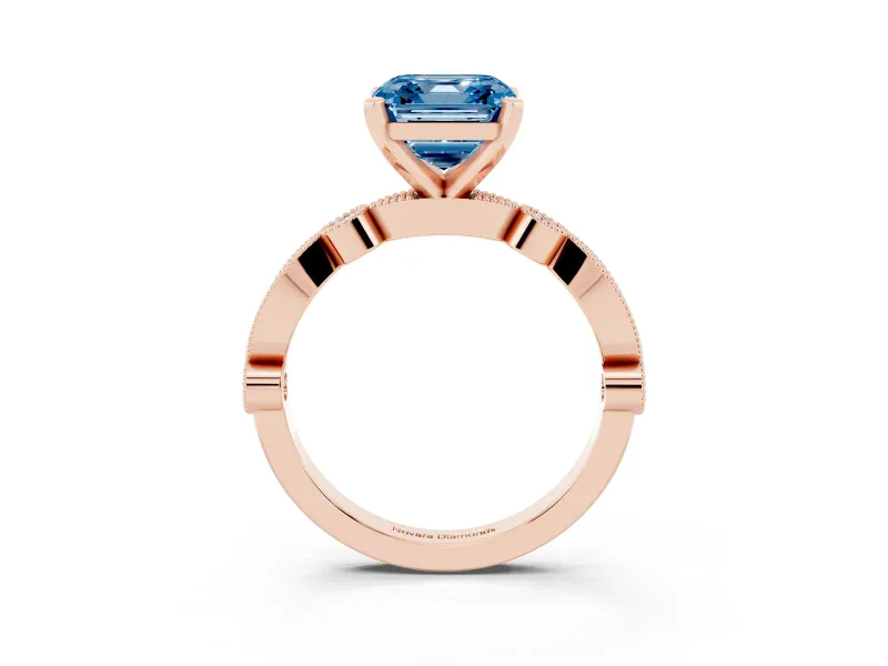 Asscher Cut Vintage Milgrain Engagement Ring Setting for a Fancy Blue Lab-Grown Diamond | Rose Gold