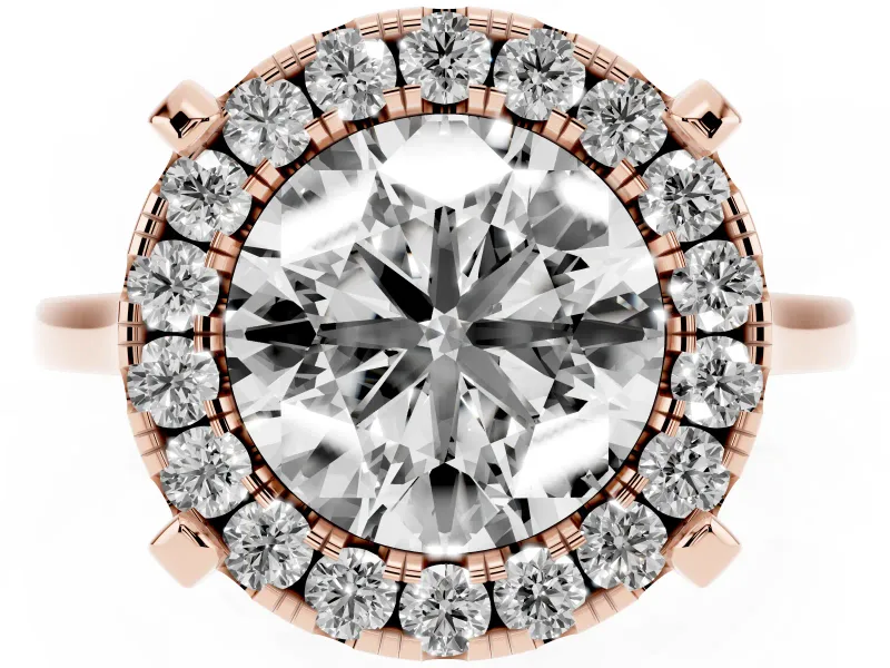 Round Claw Corner Halo Engagement Ring Setting | Slim Plain Band | Rose Gold