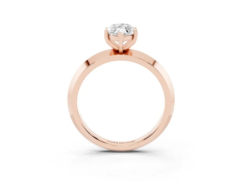 Marquise Cut Diamond Solitaire Engagement Ring Set in Rose gold with Flat Band and Prong Setting