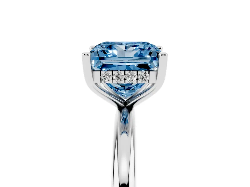 Fancy Blue Princess Cut Diamond Solitaire Engagement Ring Set in White gold with Prong Setting and Polished Band
