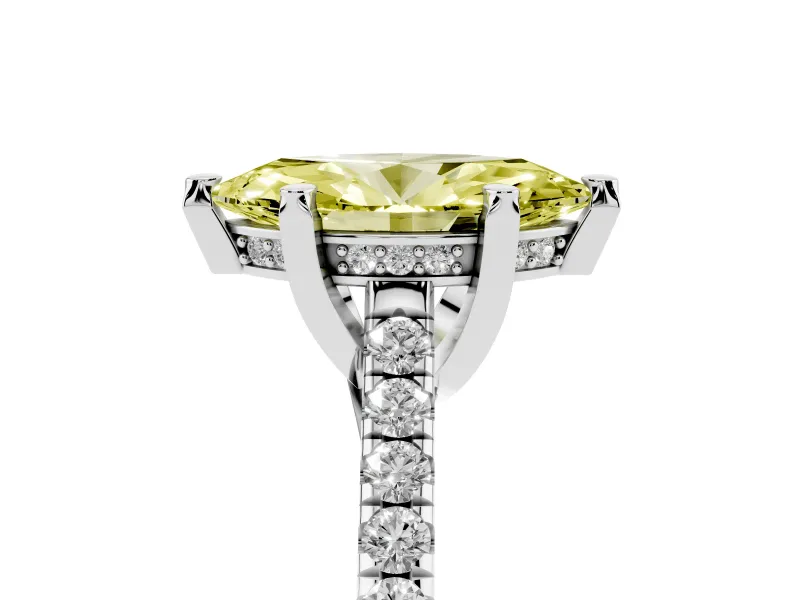 Marquise Hidden Halo Pave Engagement Ring Setting for a Fancy Yellow Lab-Grown Diamond | Claw Prongs | White Gold