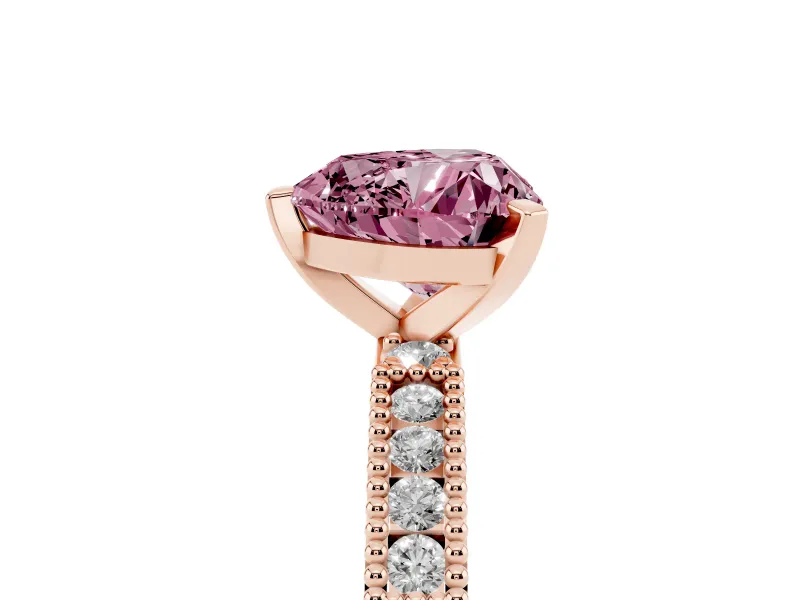 Heart-Shaped Vintage Pavé Engagement Ring Setting for a Fancy Pink Lab-Grown Diamond | Rose Gold